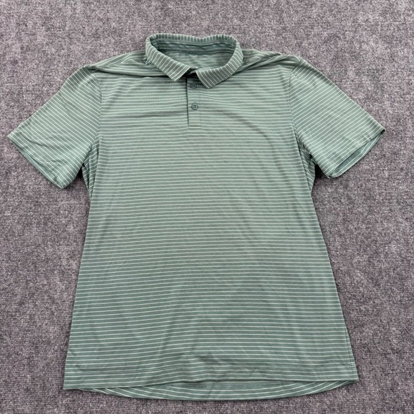 Lululemon ABC Golf Polo Shirt Green White Stripe S/S Lululemon Logo Men's - Picture 2 of 7